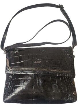 Hammitt Black Croc-Embossed Leather Zip Crossbody Bag